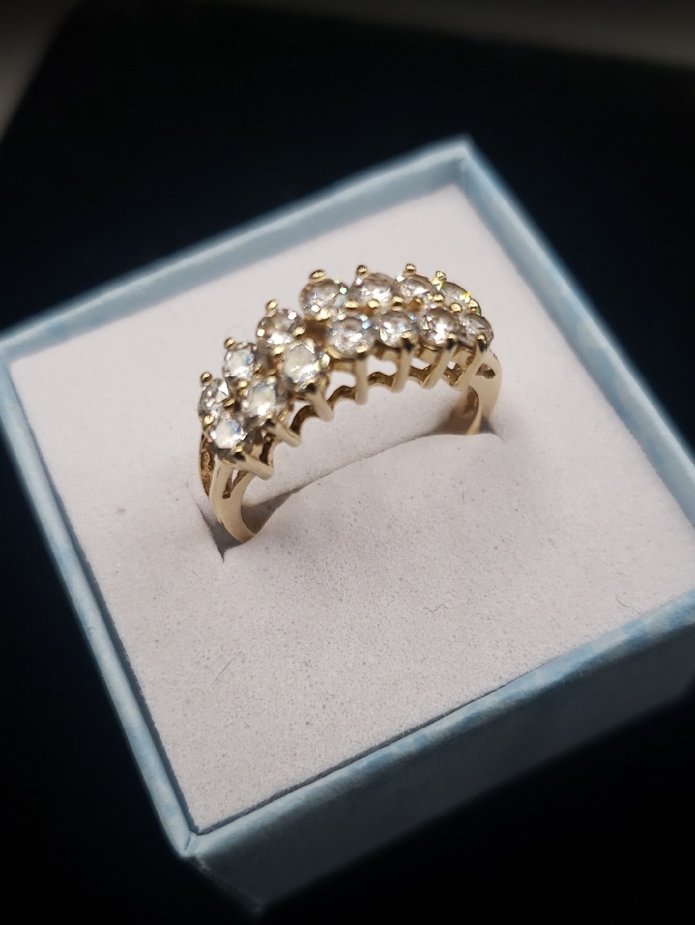14K Yellow Gold Round CZs Pyramid Cluster Ring